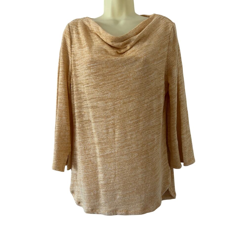 Jones New York Gold Marled Knit Top Draped Neck Size Medium